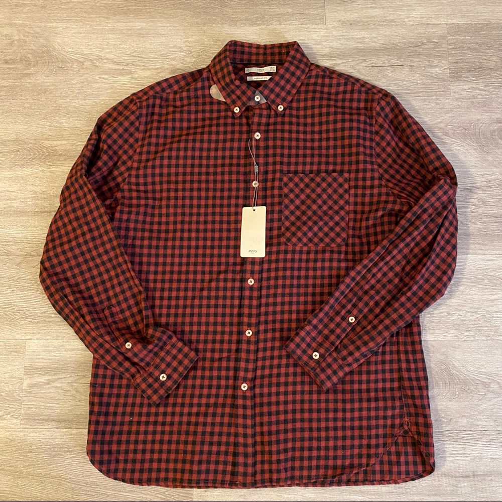 NWT MNG by Mango Men’s Regular Fit Red Flannel Button Down Size Large